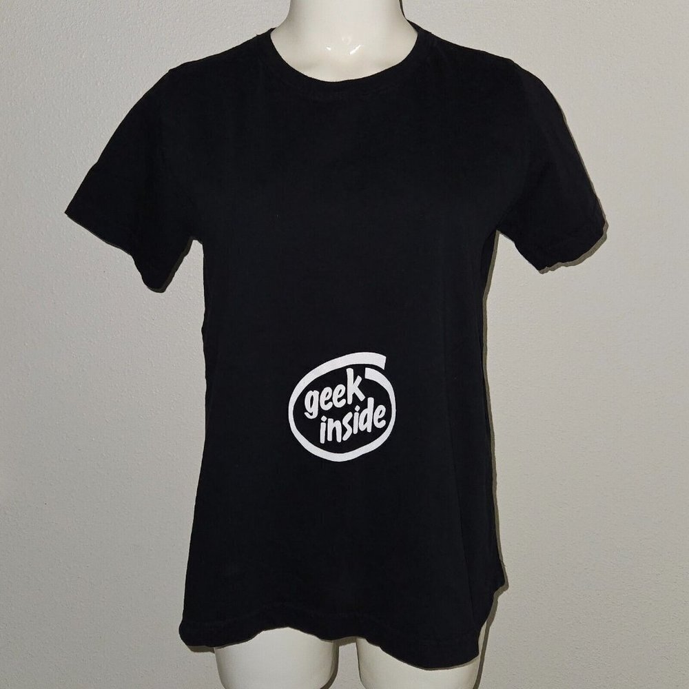 Think Geek Black Tee White Logo Geek Inside Maternity T-Shirt Size Medium Cotton